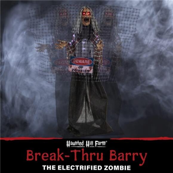 Haunted Hill Farm Life-Size Scary Zombie with Electric Fence, Halloween - Picture 5 of 7